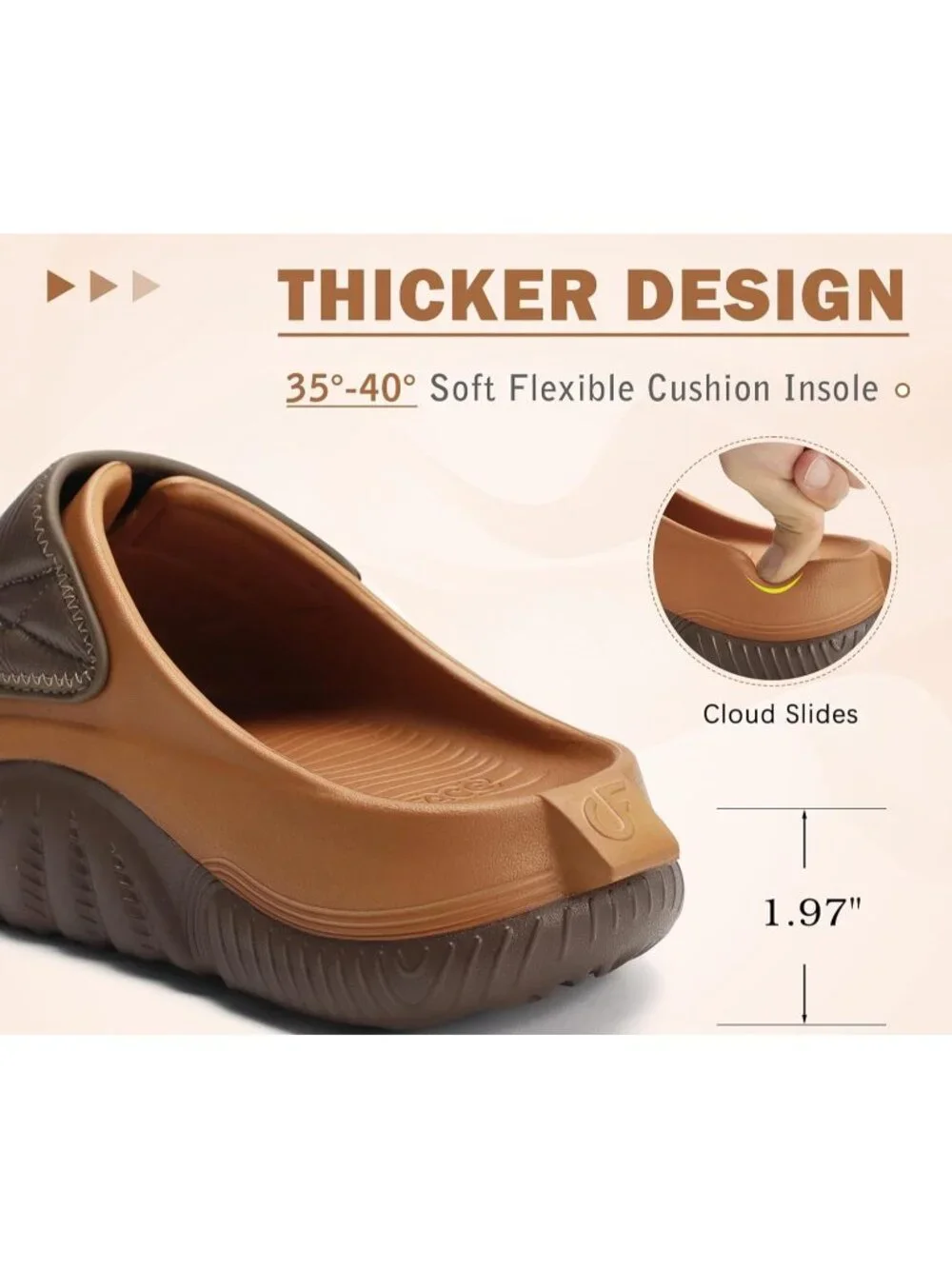 Men's Khaki\Brown Recovery Sandals Orthopaedic Walking Slides Adjustable Thick